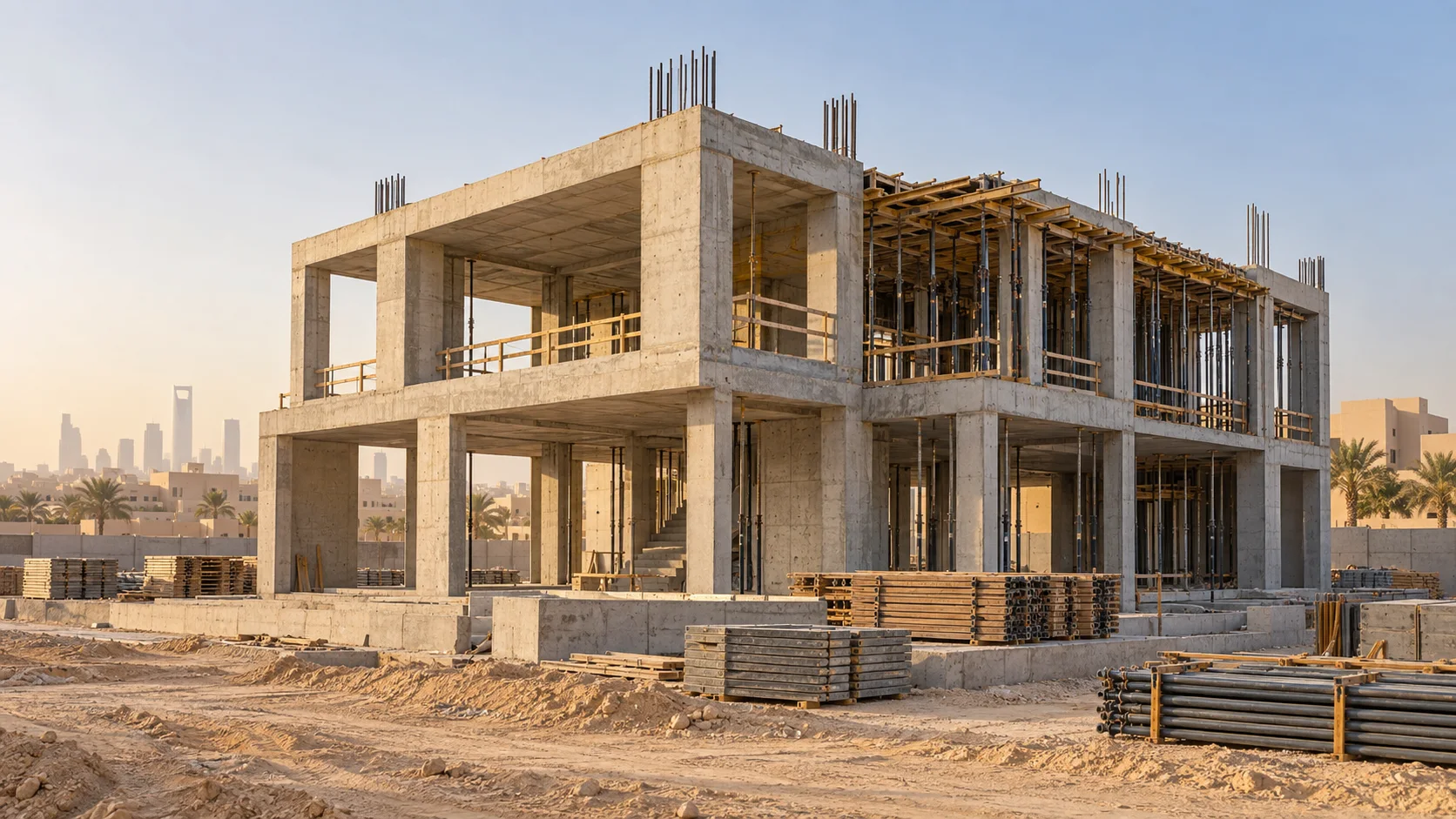 صورة توضيحية لهيكل خرساني أثناء البناء
